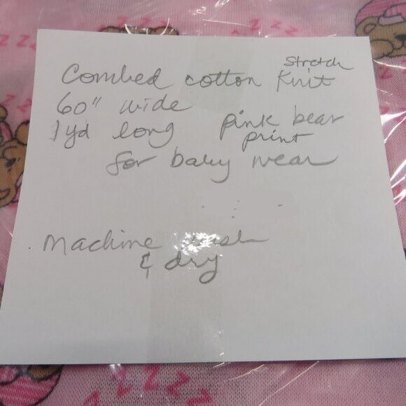 Pink FABRIC with sleeping Teddy Bear, combed cotton knit 1yd 60" wide - Picture 3 of 4